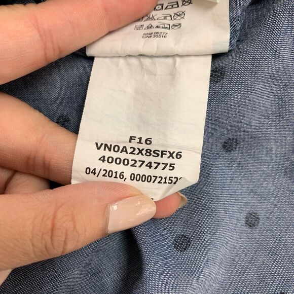 VANS Shirt Womens S Small Indigo Polka Dot Denim So Rowdy Droptail Spread Collar - Picture 9 of 13